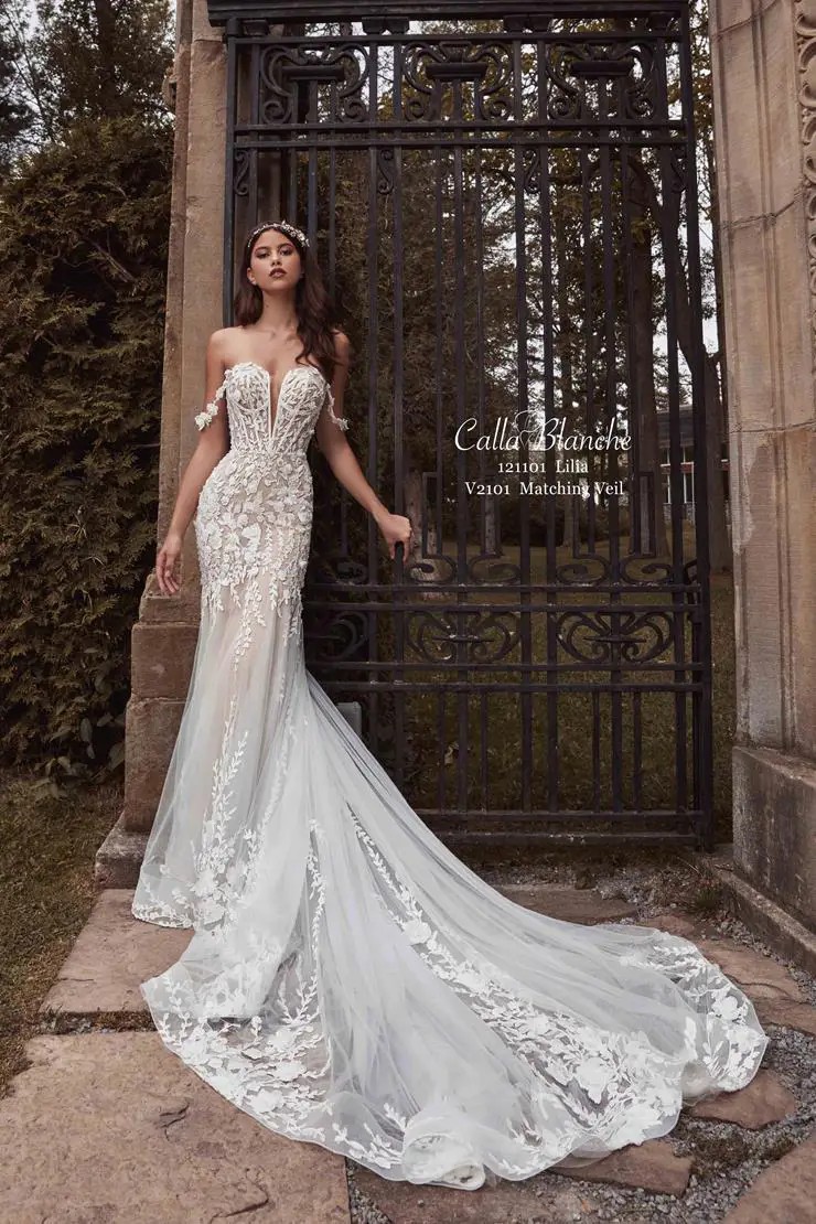 Model wearing a Calla Blanche gown