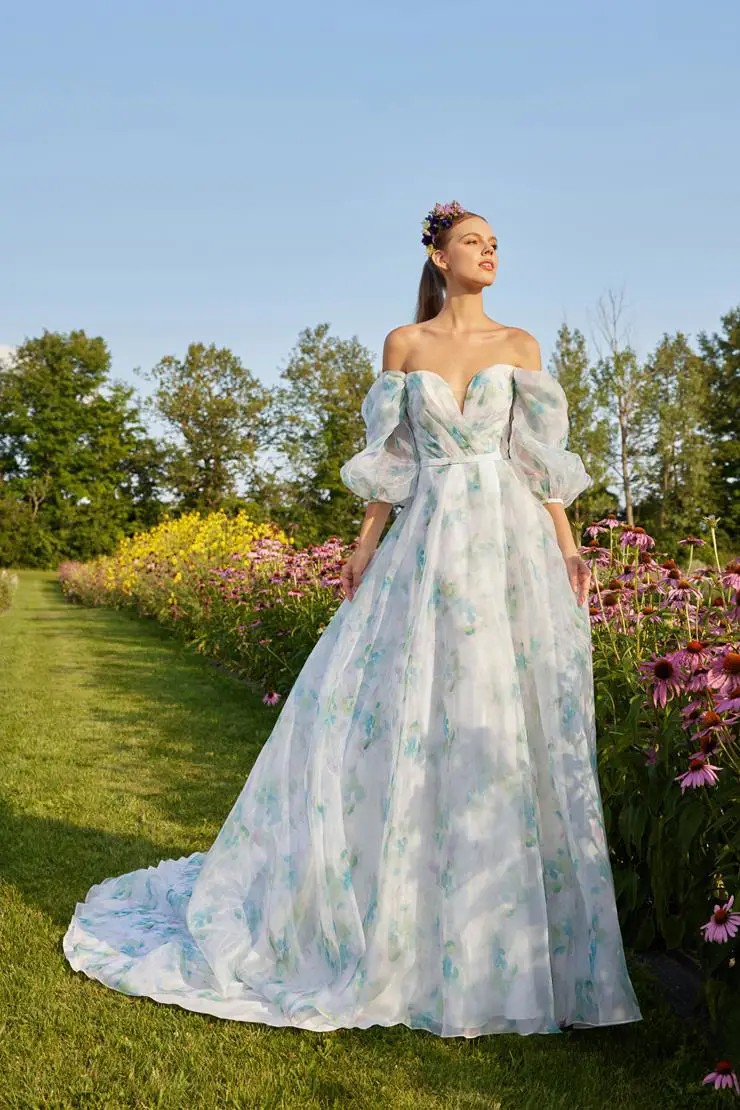 Model wearing a La Perle by Calla Blanche gown